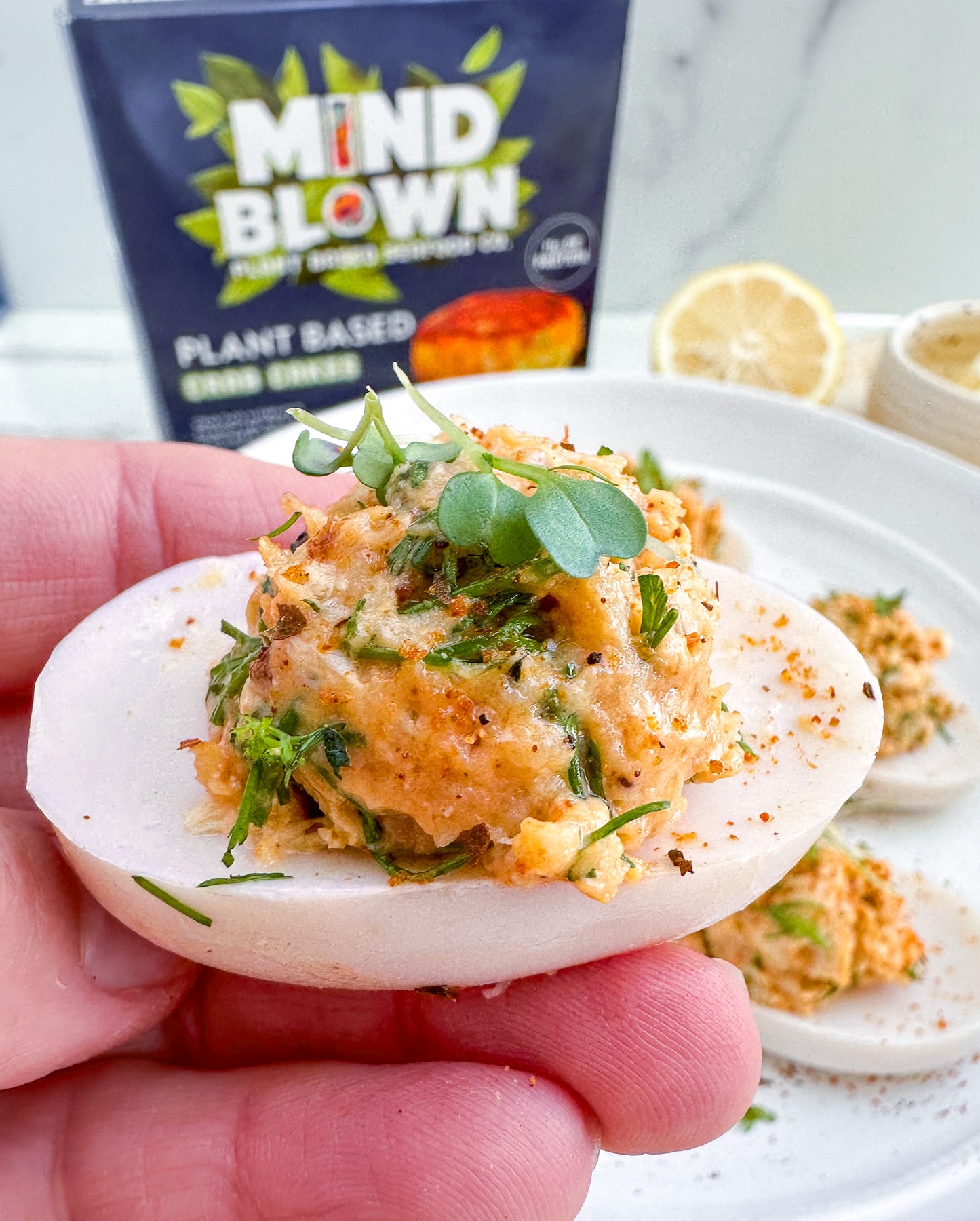 Mind Blown Crab Deviled Eggs