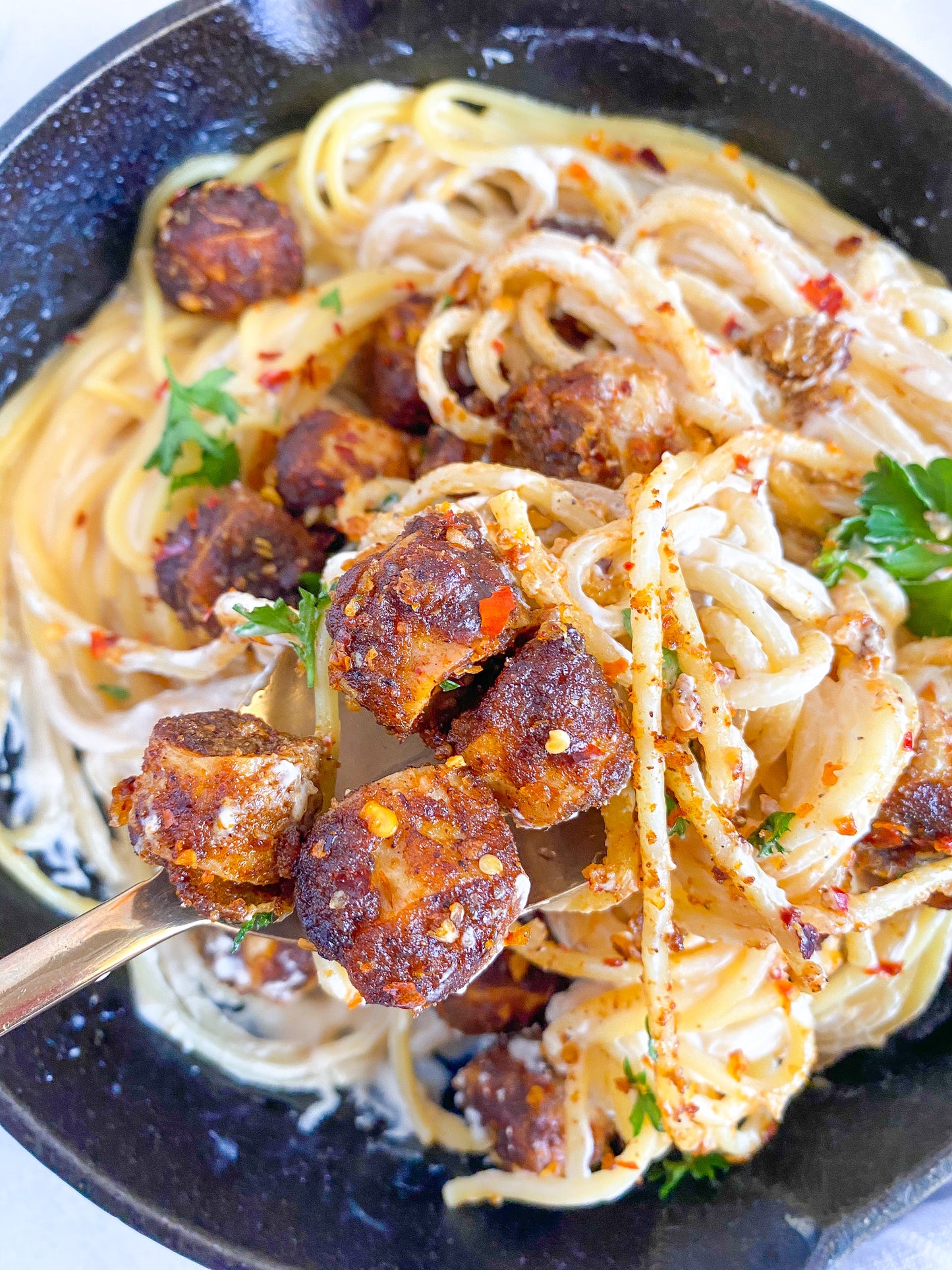 Spicy Mind Blown Dusted Scallop Spaghetti Alfredo