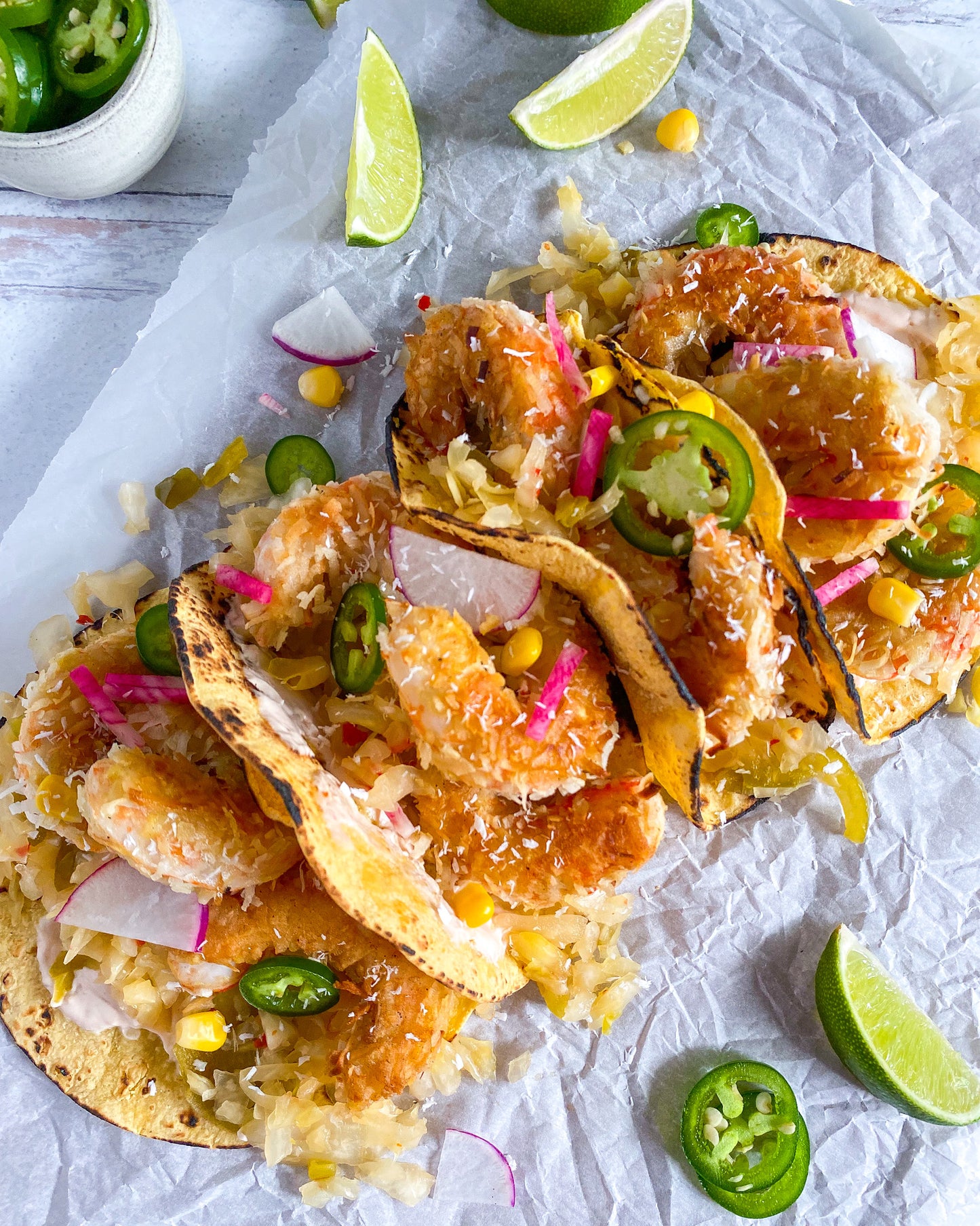 Mind Blown Coconut Shrimp and Kraut Tacos