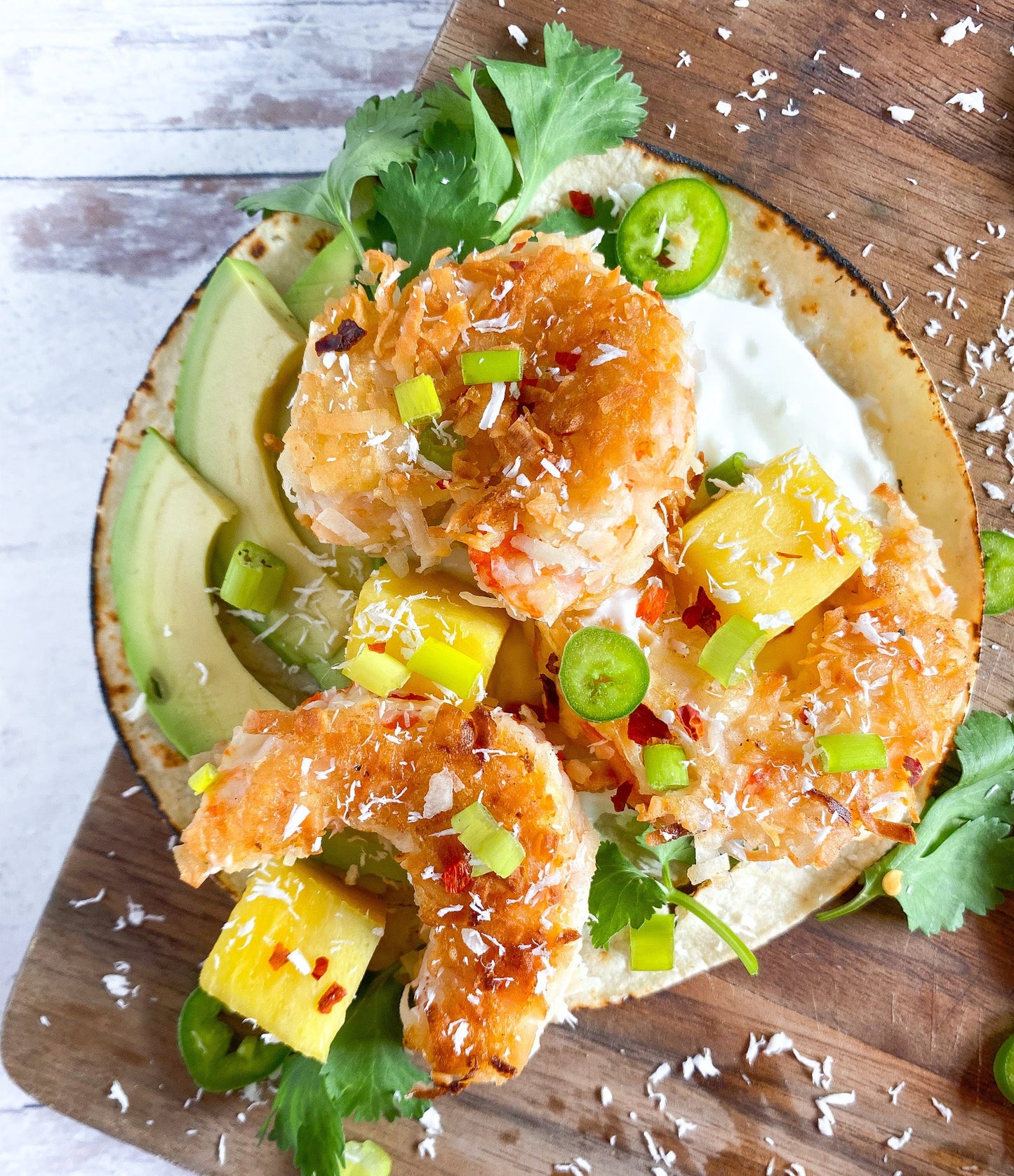 Mind Blown Coconut Shrimp and Mango Tacos with Plant Based Lime Crema